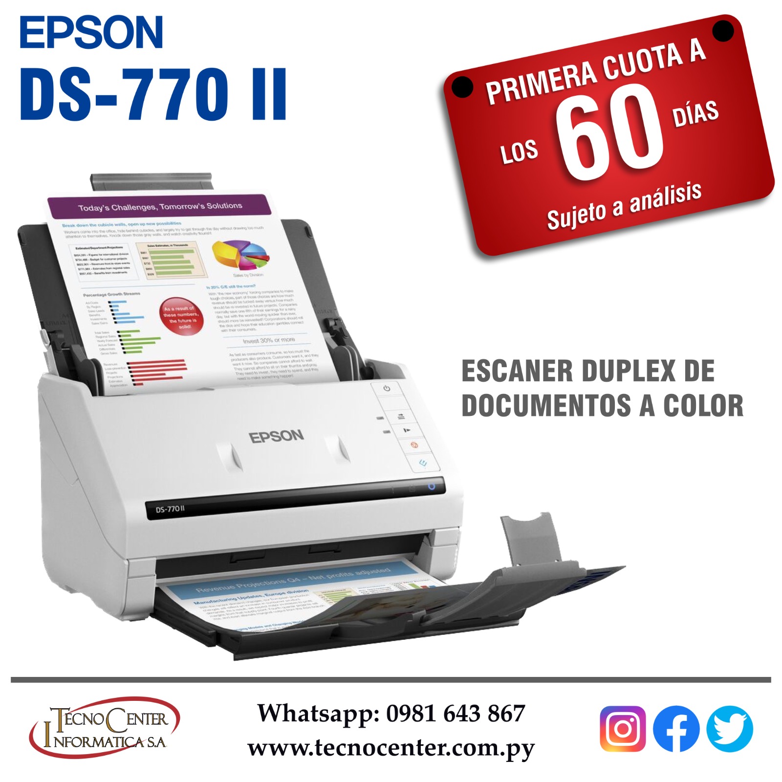 Escáner Duplex Epson WorkForce DS-770.